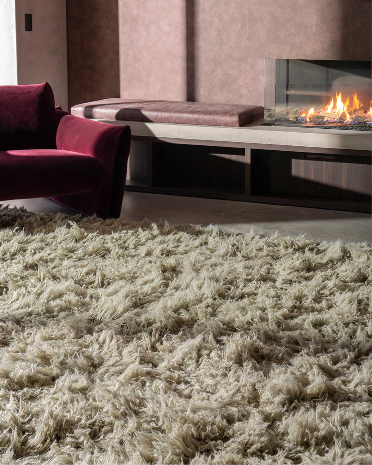 Varessa Green Deep Pile Wool Shag Rug