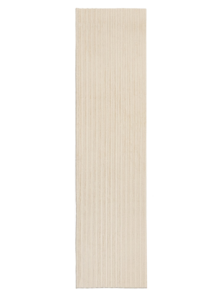 Veluz Cream Striped Washable Shag Runner Rug