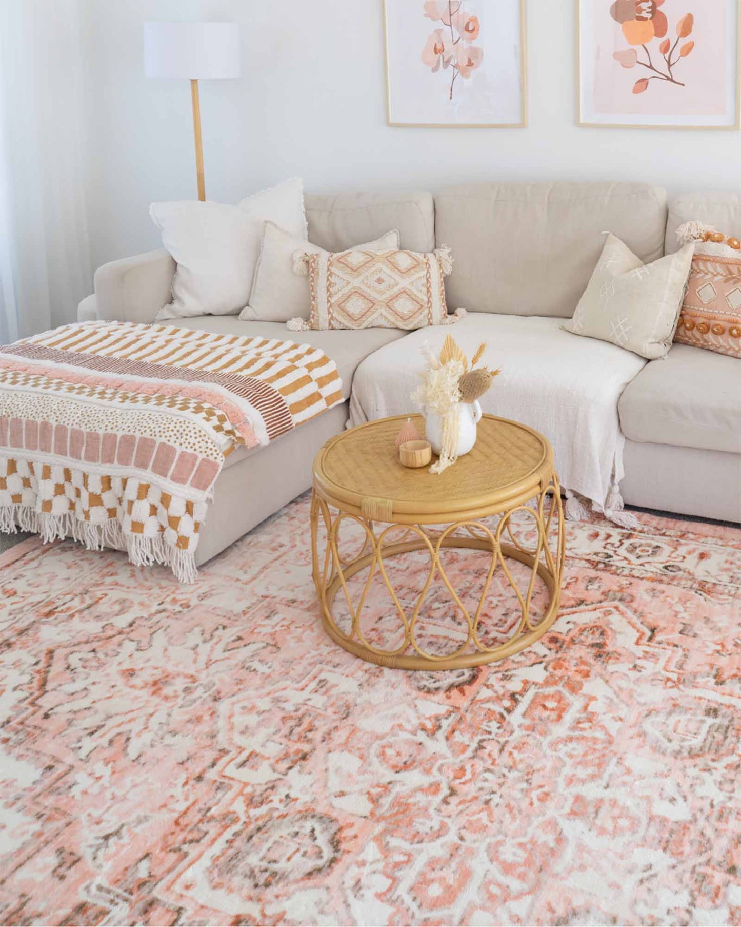 Veronique Peach and Brown Distressed Washable Rug