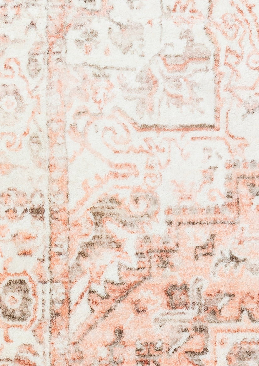 Veronique Peach and Brown Distressed Washable Round Rug