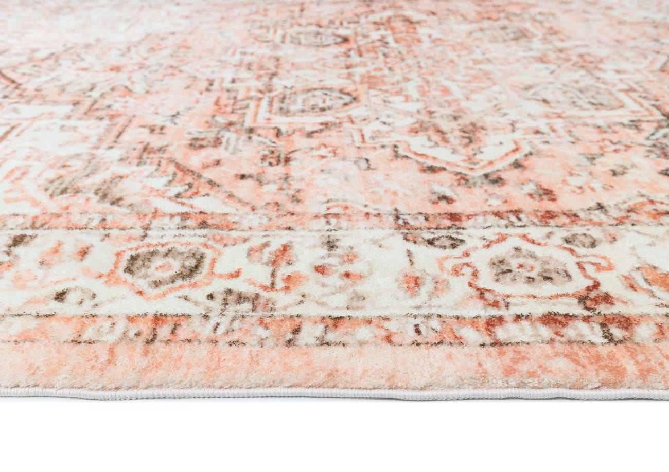 Veronique Peach and Brown Distressed Washable Rug