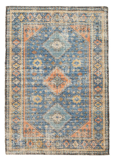 Victorina Blue Orange and Yellow Floral Distressed Rug *NO RETURNS UNLESS FAULTY