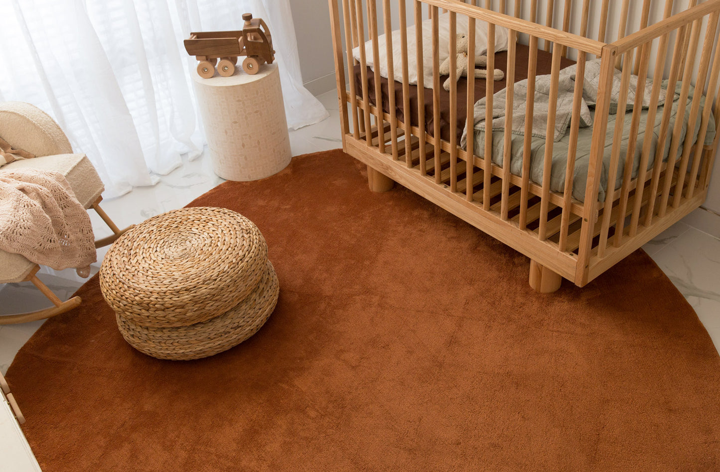 Yasha Terracotta Brown Irregular Round Washable Rug