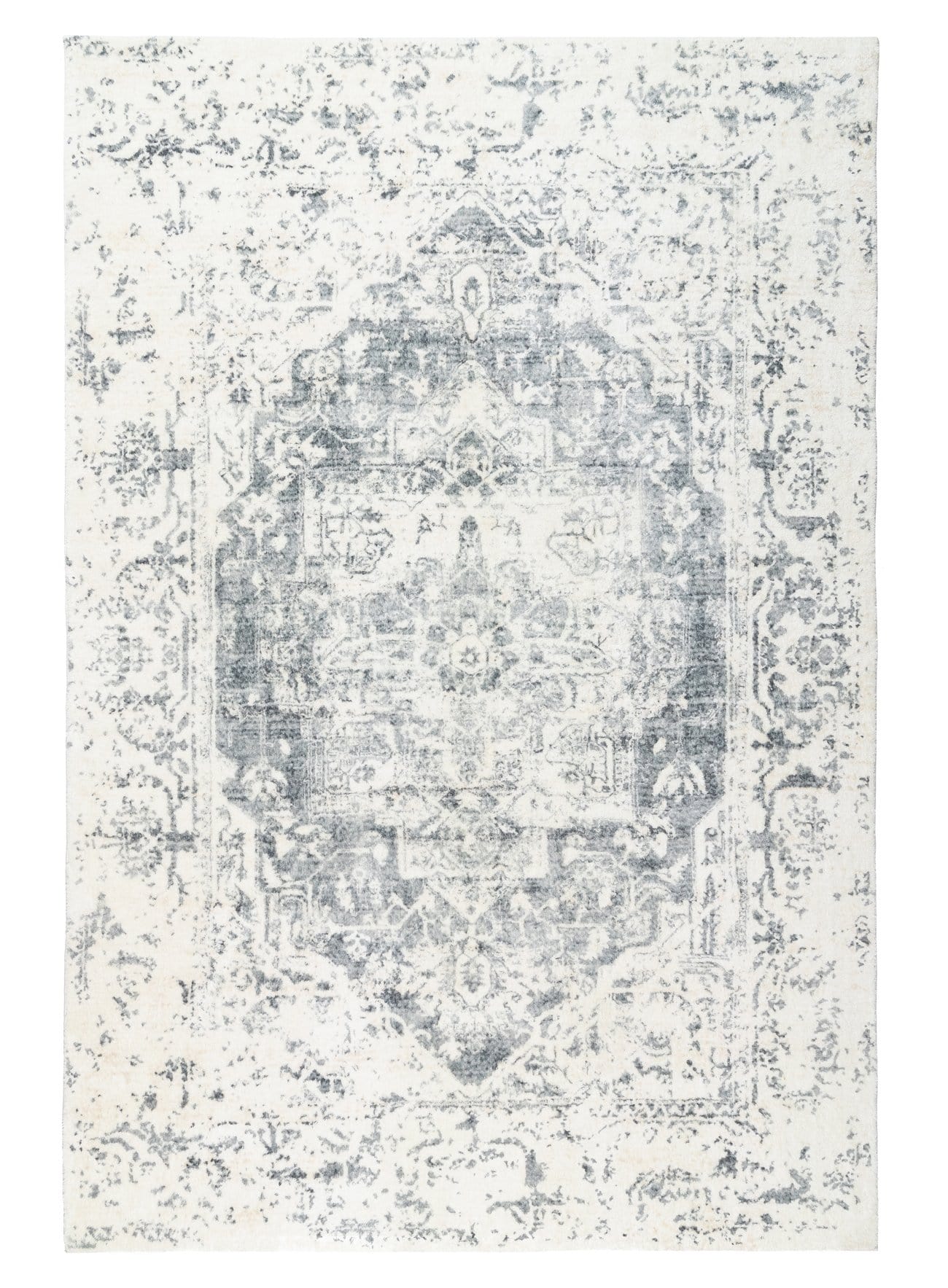 Yelina Cream and Grey Distressed Washable Rug