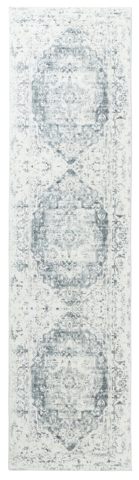 Yelina Cream and Grey Distressed Washable Runner Rug