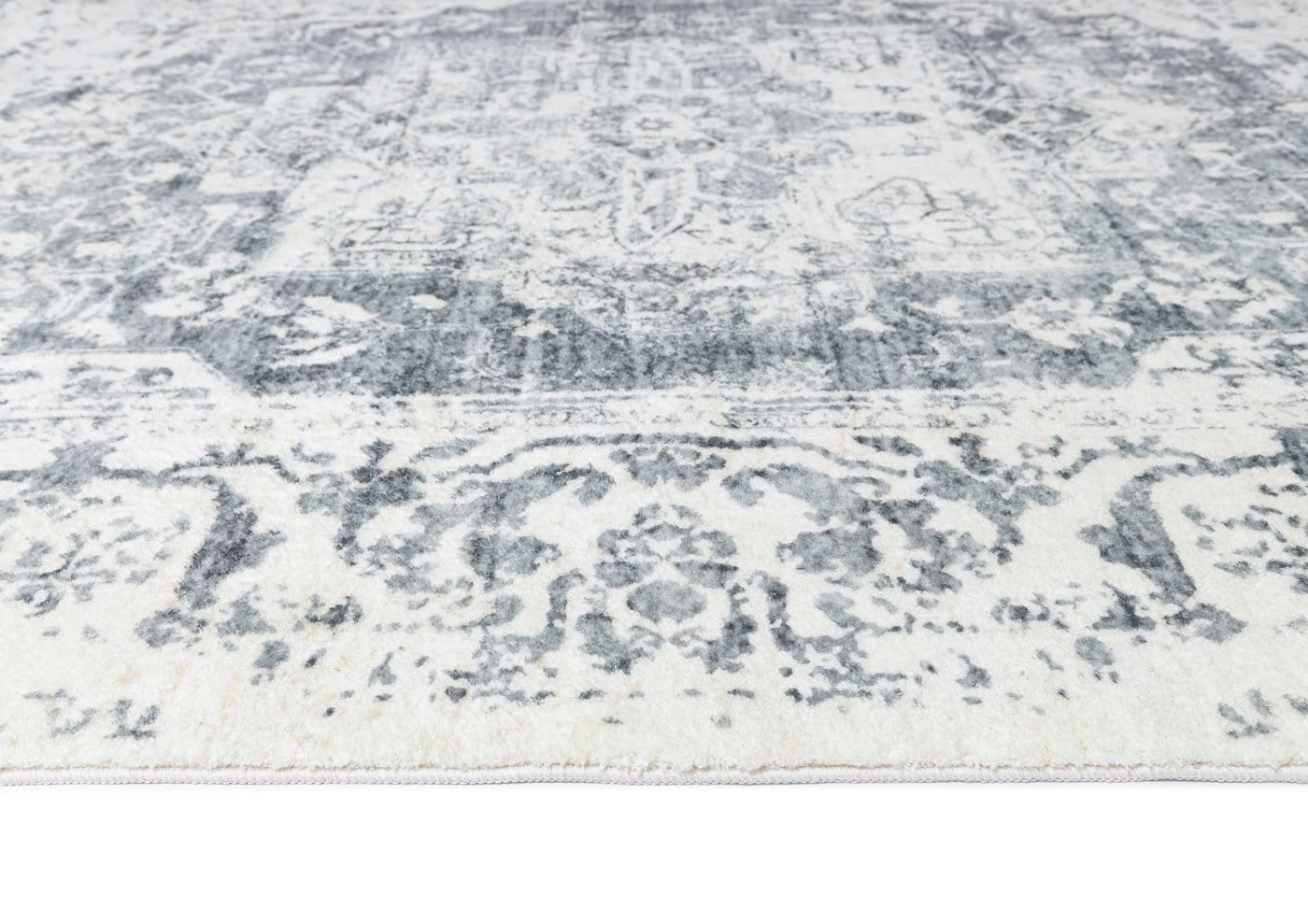 Yelina Cream and Grey Distressed Washable Rug