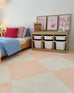 Yumi Peach Cream Checkered Washable Rug