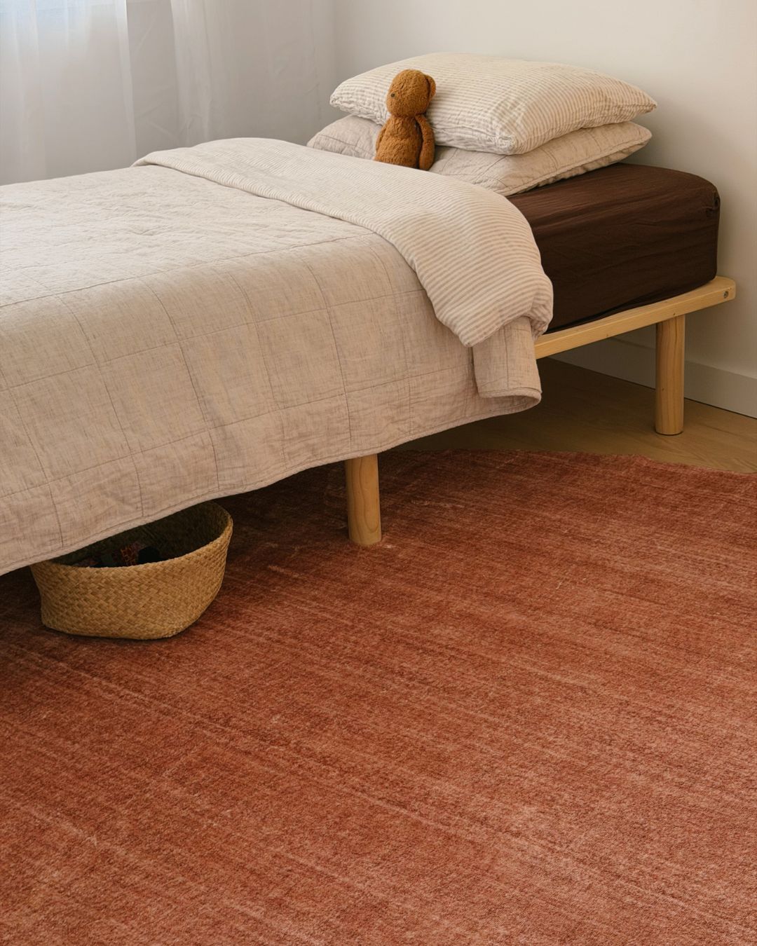 Yves Terracotta Sunset Minimal Washable Round Rug