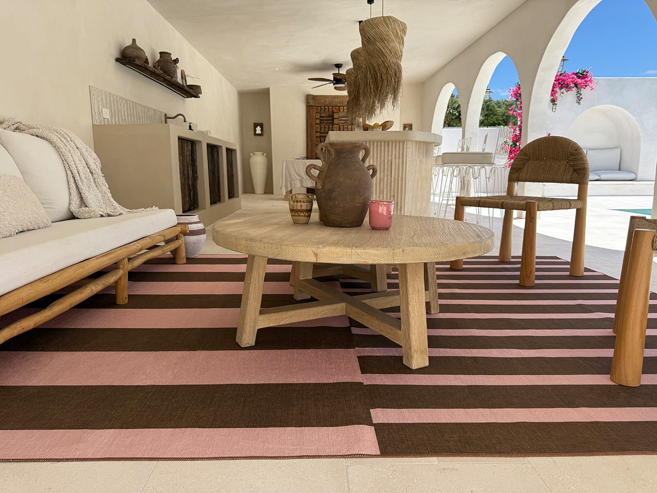 Zahra Taupe and Mocha Striped Indoor Outdoor Rug