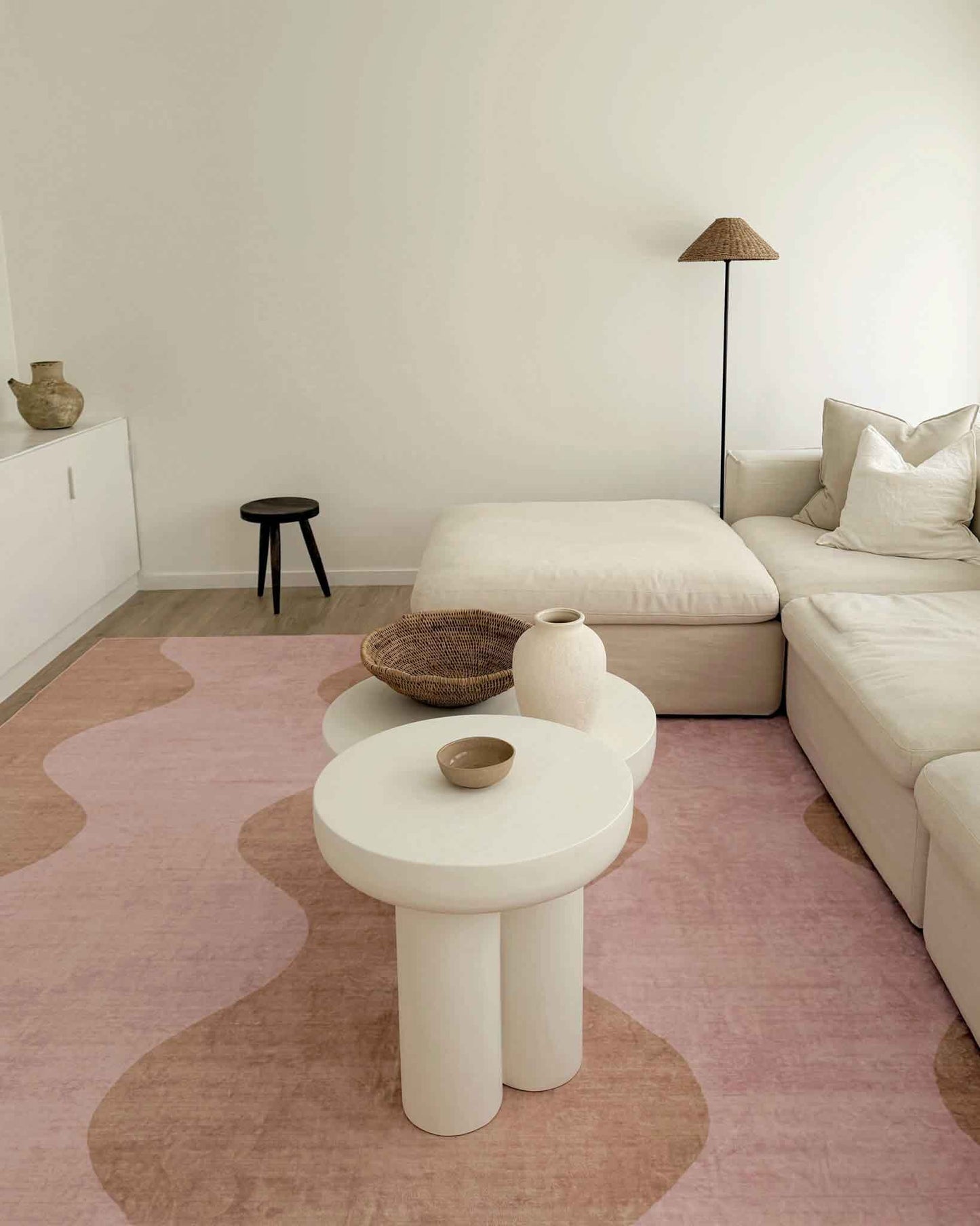 Zamora Beige and Pink Wave Washable Rug