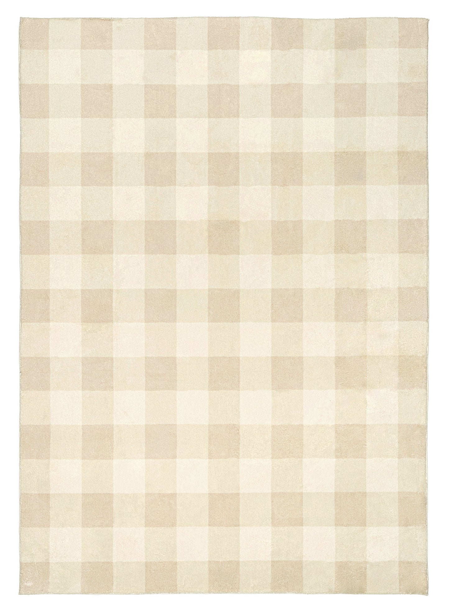Zira Neutral Beige Gingham Washable Rug